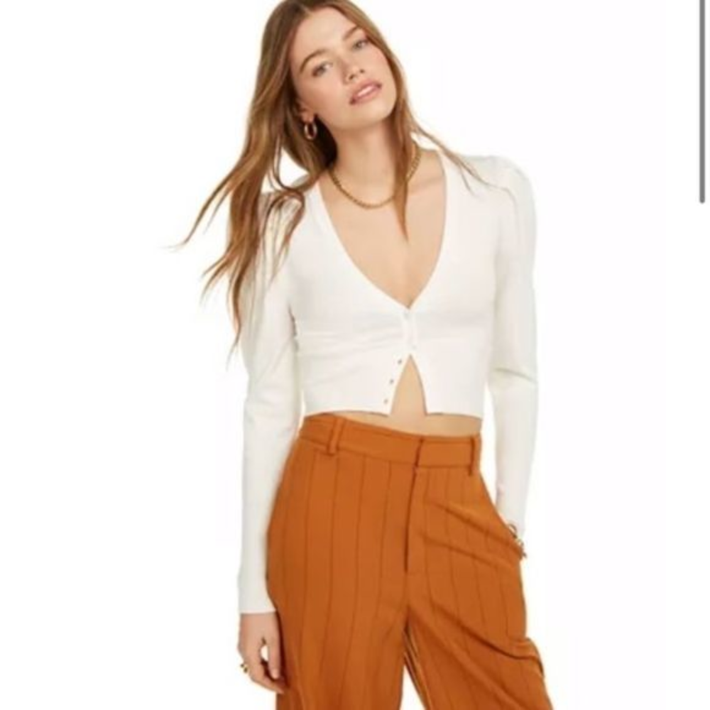 DANIELLE BERNSTEIN Puff Sleeve‎ Crop Cardigan Top